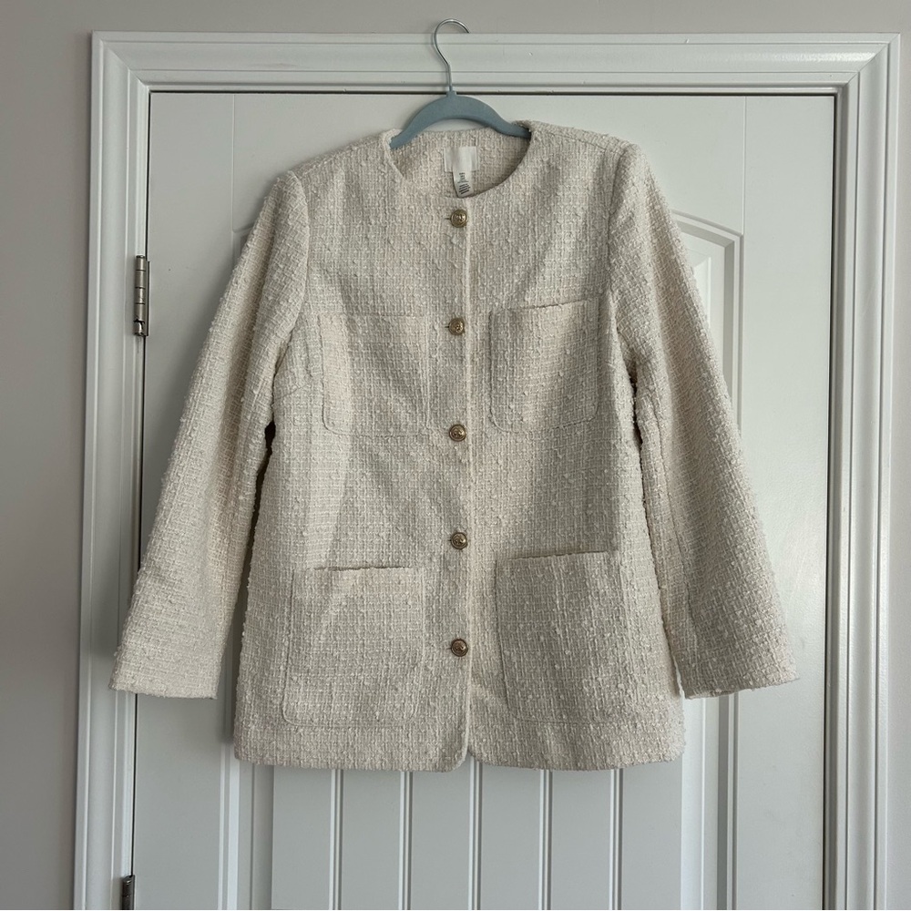 H&M Cream Textured Women's Coat